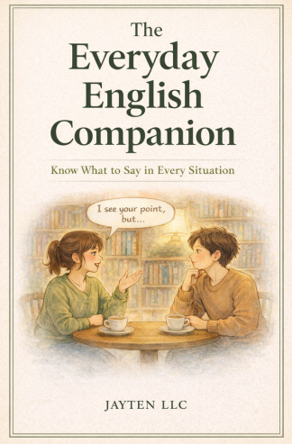 Book cover of 'The Everyday English Companion' with two people at a table in a library setting.